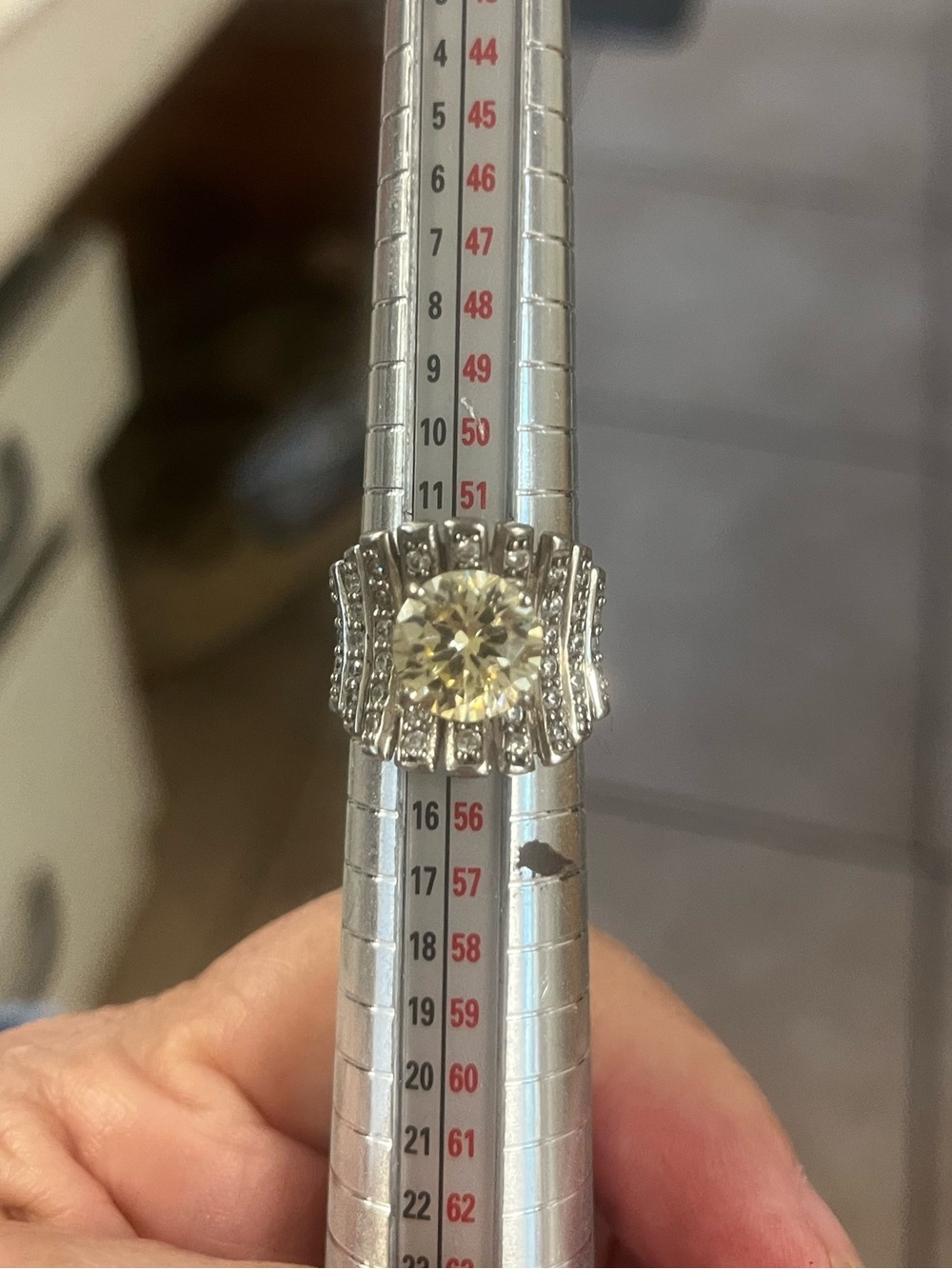 Silver tone  Statement Ring with Champagne Center Stone